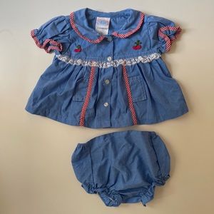 Vintage Catton Candy 2 piece matching set cherry gingham baby outfit 0-6 months